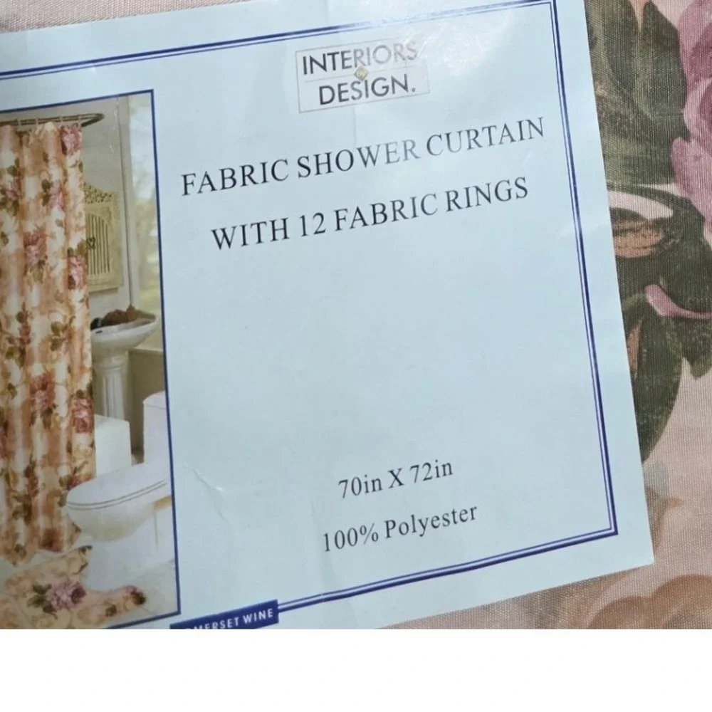 InteriorsDesign Fabric Shower Curtain 12 Fabric Rings Somerset Wine Floral 70x72